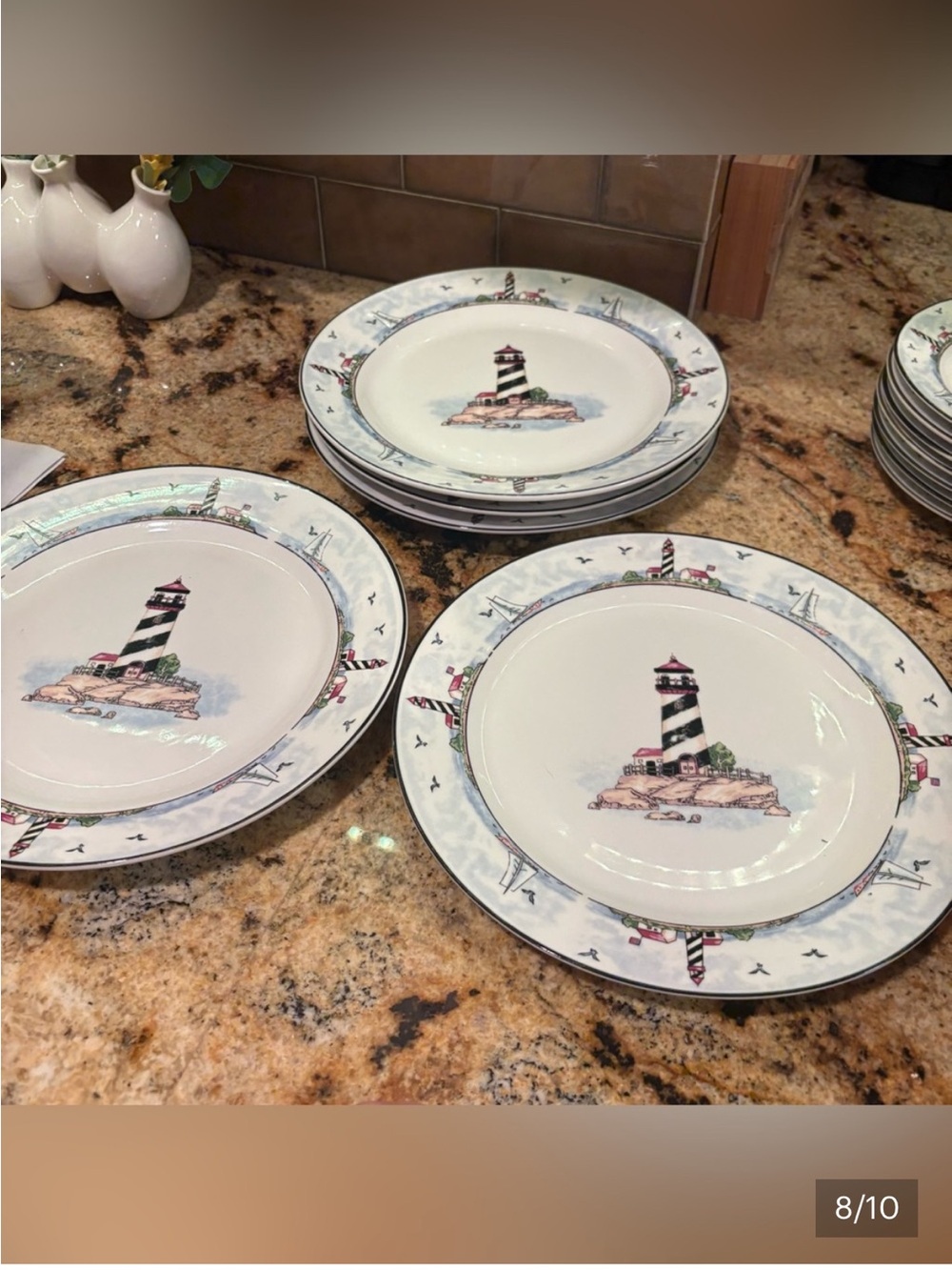 RESERVED LISTING Set of 5 totally today nautical lighthouse dinner plates - Picture 3 of 5